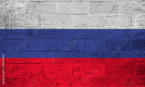 Flag of Russia on old brick wall background
