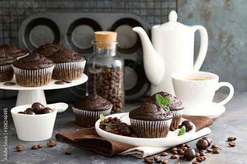 Coffee chocolate muffins for breakfast