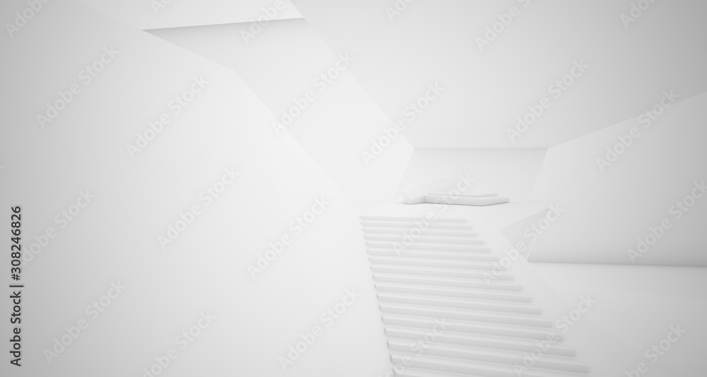 Abstract architectural white interior of a minimalist house with swimming pool. 3D illustration and rendering. Abstract architectural white interior of a minimalist house with swimming pool. 3D illustration and rendering.
