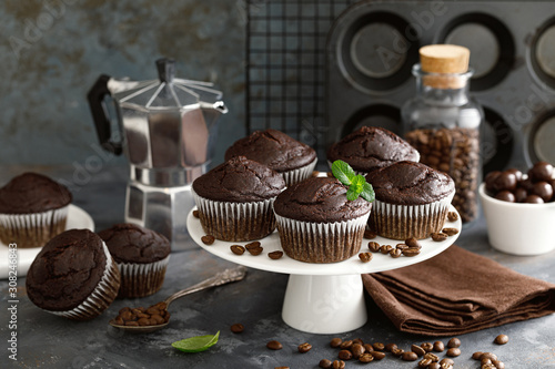 Coffee chocolate muffins for breakfast