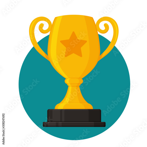 Gold trophy with the name plate of the winner of the competition.