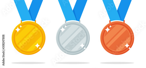 Medal Vector. Gold, silver and bronze medals are the prize of the winner of a sports event.