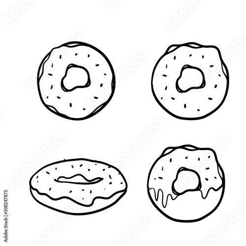 doodle donut illustration with hand drawn style isolated on white background
