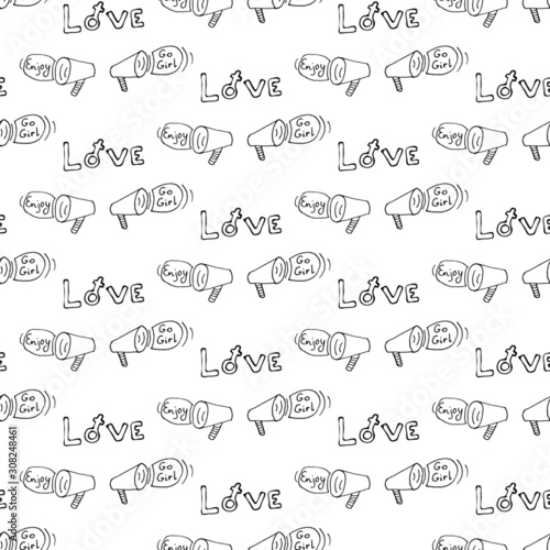 seamless pattern with signs of feminism and femininity