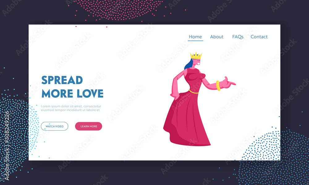 Medieval Royal Person Website Landing Page. Princess or Queen in Red Dress with Crown on Head. Female Fairy Tale Personage, Historical Movie Actress Web Page Banner. Cartoon Flat Vector Illustration Medieval Royal Person Website Landing Page. Princess or Queen in Red Dress with Crown on Head. Female Fairy Tale Personage, Historical Movie Actress Web Page Banner. Cartoon Flat Vector Illustration