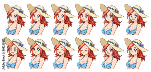 Set of anime expressions. Different eyes, mouth, eyebrows.