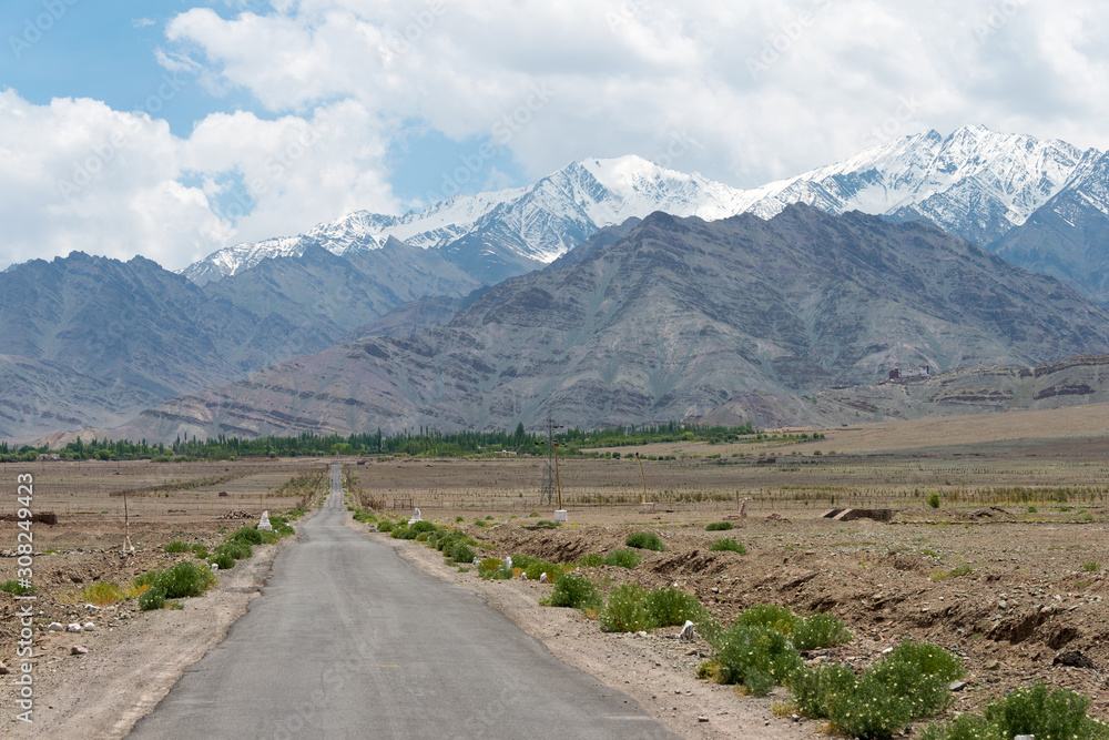 Ladakh, India - Jul 10 2019 - Beautiful scenic view from Between Matho Village and Shey Village in Ladakh, Jammu and Kashmir, India.