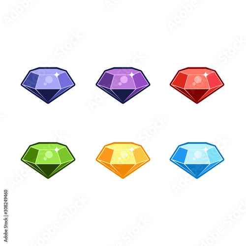 Colorful gems set. fantasy jewelry gems, stone for game. Vector illustration.