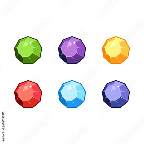 Colorful gems set. fantasy jewelry gems, stone for game. Vector illustration.