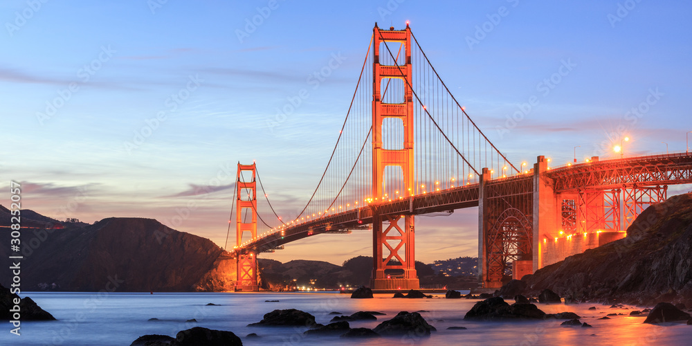 Golden Bridge de nuit - San Francisco - USA - obrazy, fototapety, plakaty 