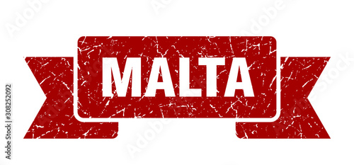 Malta ribbon. Red Malta grunge band sign