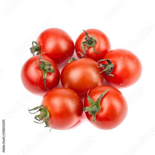 Fresh Red Cherry tomato or sweet baby girl (Solanum lycopersicum var. cerasiforme) isolated on white background