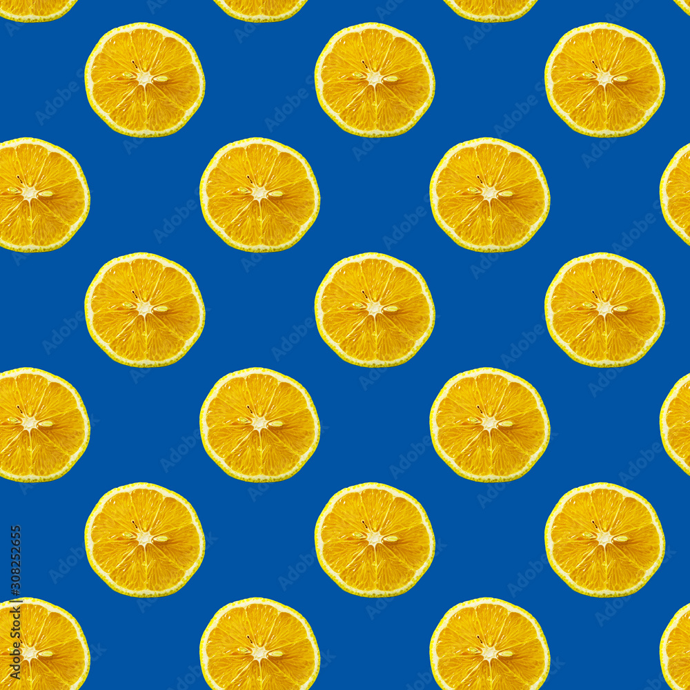 Seamless pattern with lemon over trendy classic blue monochrome background. Seamless pattern with lemon over trendy classic blue monochrome background.
