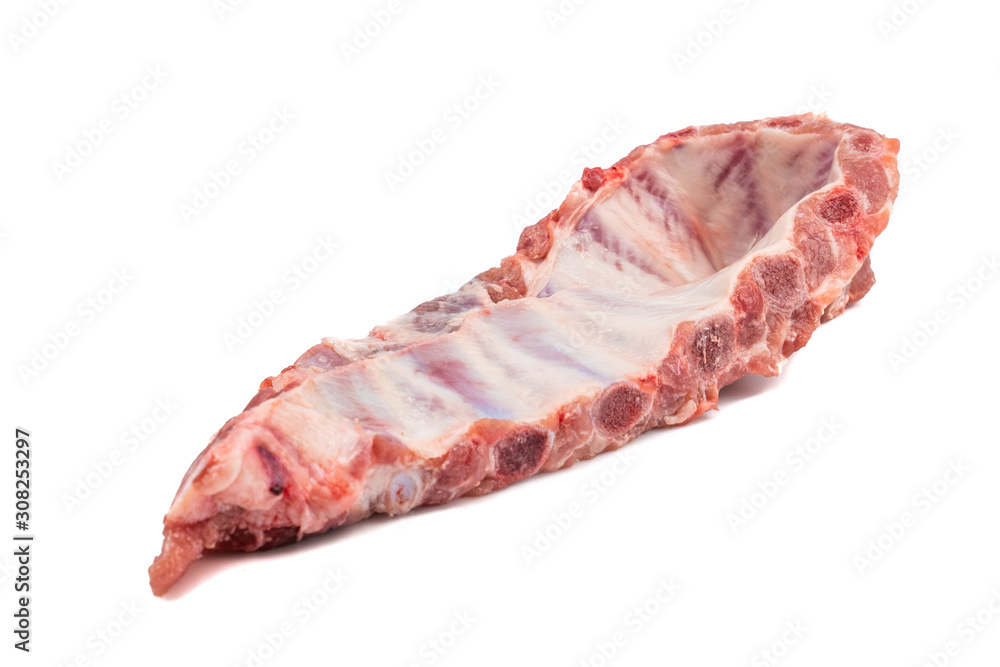 Large piece Raw meat pork spare rib isolated on white background.food concept for advertising Large piece Raw meat pork spare rib isolated on white background.food concept for advertising