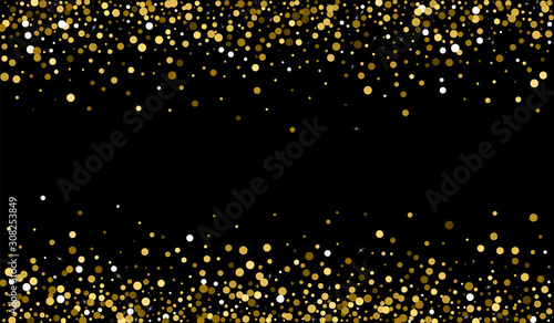 Gold Splash Anniversary Invitation. Golden Splash Background. Glamour Card. Gold Circle Glamour Postcard. Confetti Glamour Illustration.