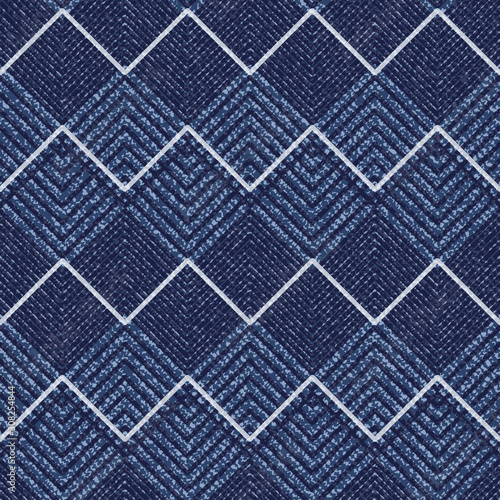 Jeans Washed Indigo Striped Shirt background. Denim Seamless Vector Textile Pattern. Blue Jeans Cloth with Chevron Stripes Repeating Pattern Tile. Father's Day Background. Men's Fashion Fabric