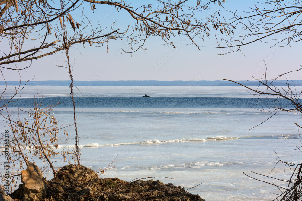 Fototapeta premium winter landscape with trees and river