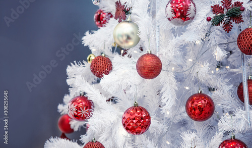 decoration christmass tree with mini light and red ball