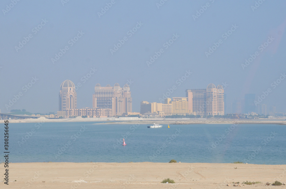 Naklejka premium Harbour and architecture of The Pearl, Doha, Qatar, Middle East