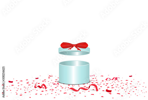 Celebrate, gift box with confetti and ribbons on the floor, seasonal holiday background vector illustration