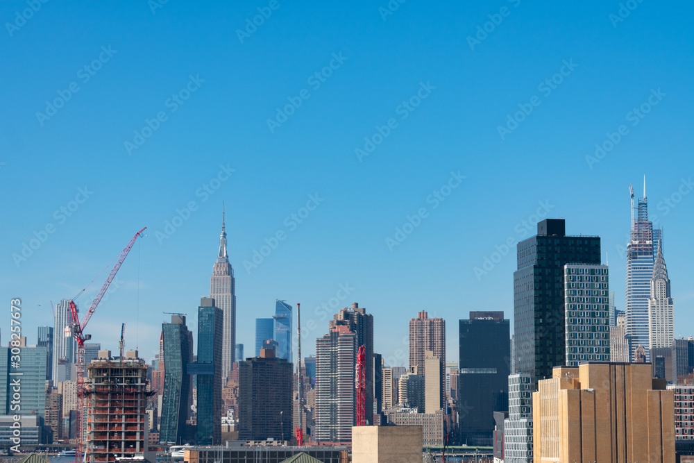 Midtown Manhattan Skyline with a Blue Sky