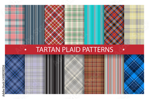 Plaid pattern seamless ornate. Set tartan vector background. Fabric texture collection.