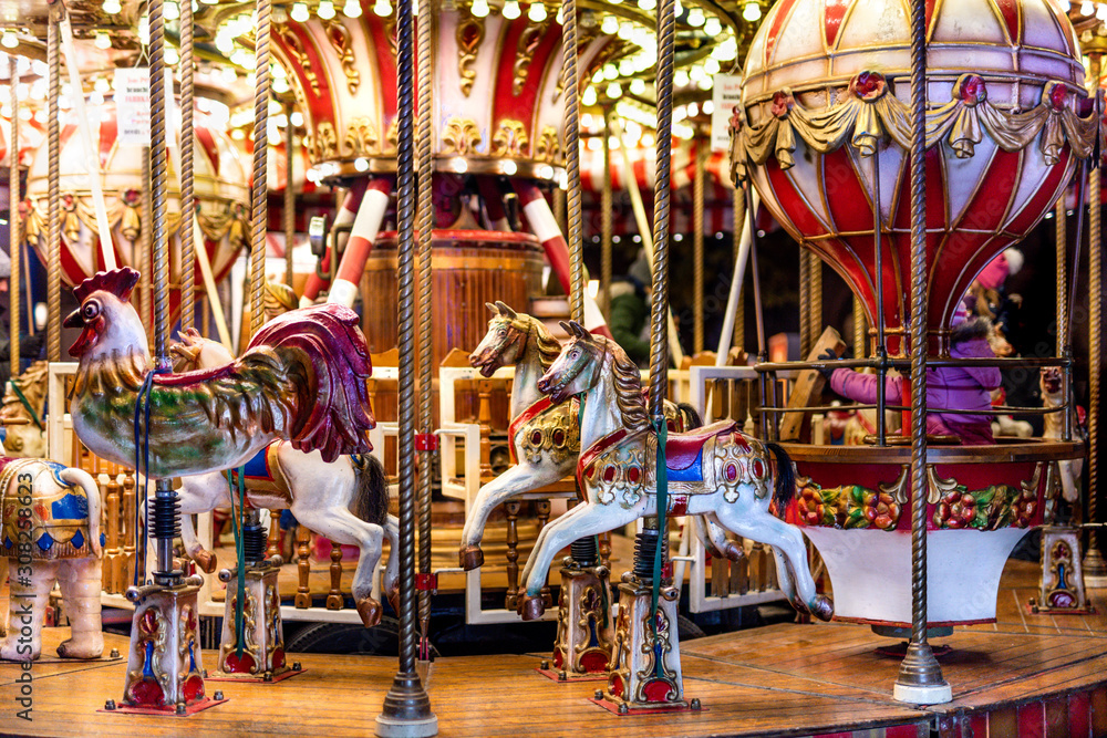 Christmas colorful carousel with lights