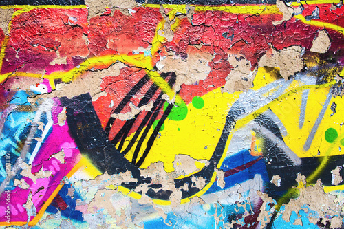 Fototapeta Zbliżenie uszkadzająca abstrakcjonistyczna kolorowa ścienna tekstura