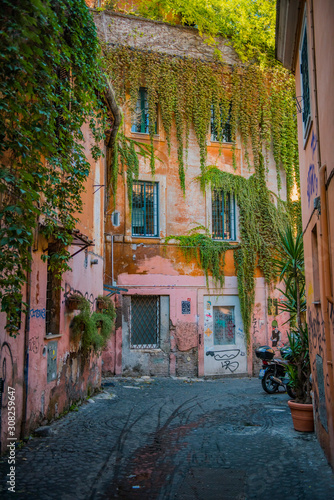 Fototapeta Naklejka Na Ścianę i Meble -  Beautiful and pitoresque street view in Rome, Trastevere district.