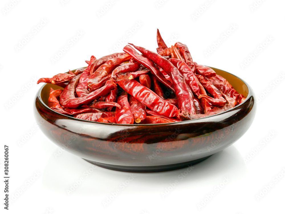 Dried red chili or chilli cayenne pepper isolated on white background.food ingredient Dried red chili or chilli cayenne pepper isolated on white background.food ingredient