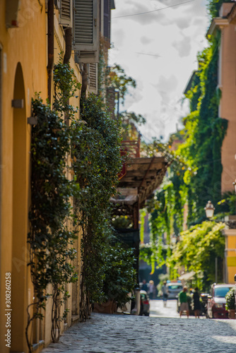 Beautiful and pitoresque street view in Rome  Trastevere district.