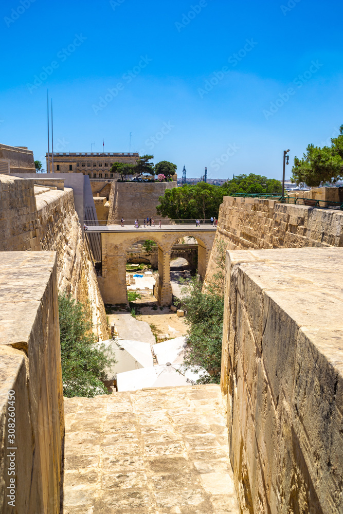 Bridge over ditch leading to Valletta City Gate, Valetta, Malta