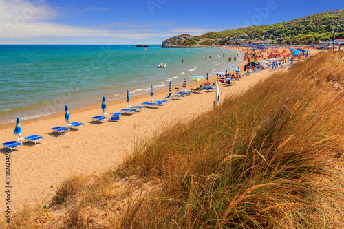 The most beautiful beaches of Apulia  Manaccora Bay  enclosed by two rocks  stretches a few kilometres away from Peschici  in Gargano  Italy.