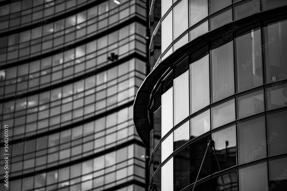 Corporate office building in Milan - detail in black and white tones.