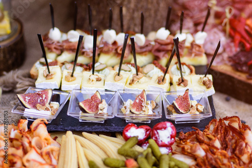 Delicacies and snacks on a buffet or banquet. Catering.