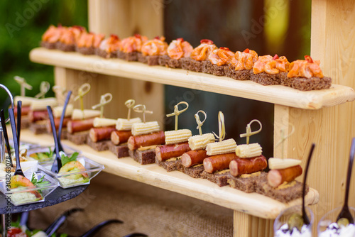 Delicacies and snacks on a buffet or banquet. Catering.