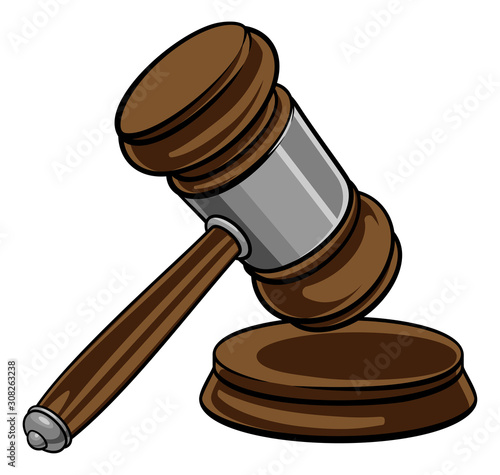 Judge wooden hammer gavel and base cartoon