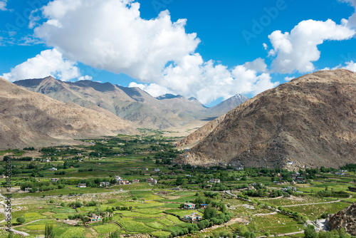 Ladakh, India - Aug 04 2019 - Beautiful scenic view from Between Leh and Chang La Pass (5360m) in Ladakh, Jammu and Kashmir, India. photo