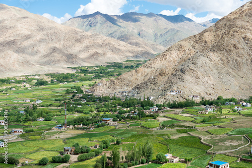 Ladakh  India - Aug 04 2019 - Beautiful scenic view from Between Leh and Chang La Pass  5360m  in Ladakh  Jammu and Kashmir  India.