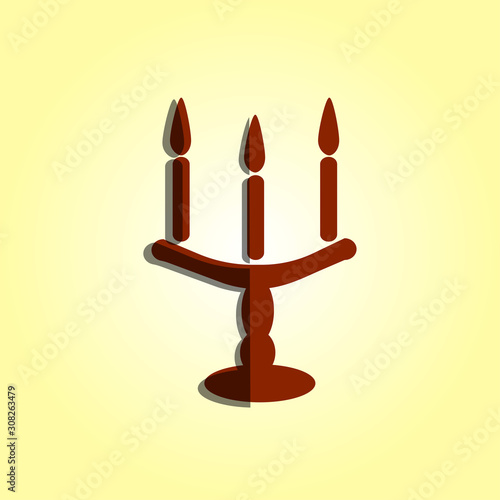 Candlestick icon. Brown textures. Illustration can be used in the brochures  advertisements  banners. Shadow. Text  candle icon.