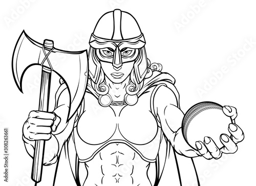 A female Viking, Trojan Spartan or Celtic warrior woman gladiator knight cricket sports mascot