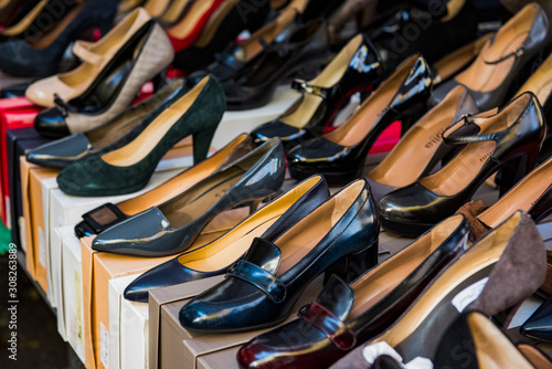 Different shoes in a market in Milan