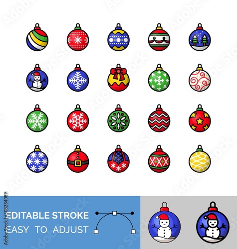 Christmas ornaments, baubles vector icon set