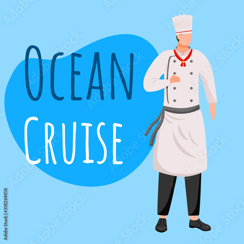 Ocean cruise social media post mockup. Professional cook, chef. Advertising web banner design template. Social media booster, content layout. Promotion poster, print ads with flat illustrations