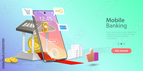 Vector concept illustration of mobile banking and accounting, online payments and shopping, personal data protection. Template for website landing page.
