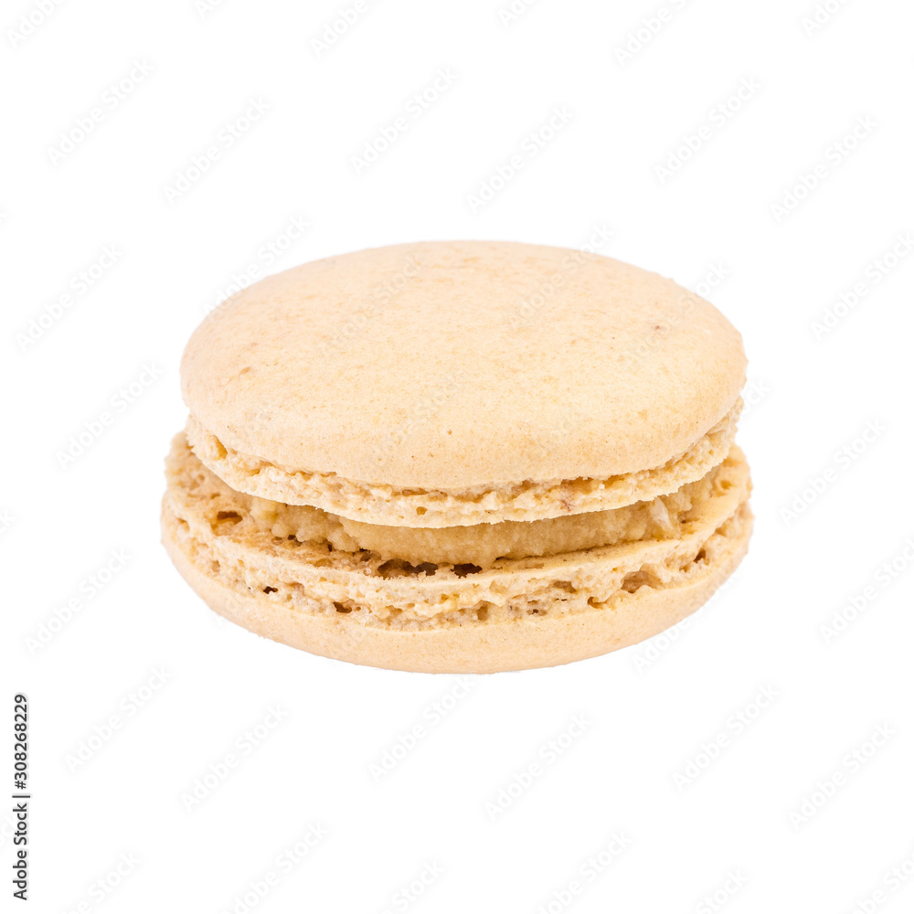 Single Macaroon Cookie. Detailed Close Up Studio Shoo Isolated on White Background Single Macaroon Cookie. Detailed Close Up Studio Shoo Isolated on White Background