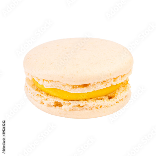 Single Macaroon Cookie. Detailed Close Up Studio Shoo Isolated on White Background