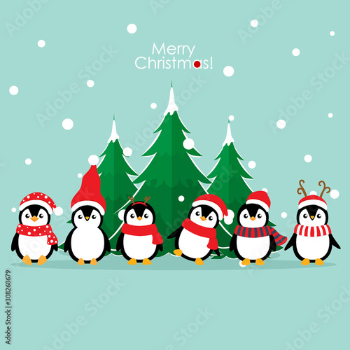 Penguin. Christmas background. Christmas Greeting Card. Vector illustration.