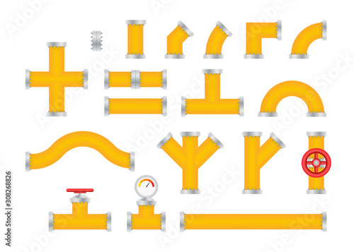 Details pipes different types collection of water tube industry gas valve construction.