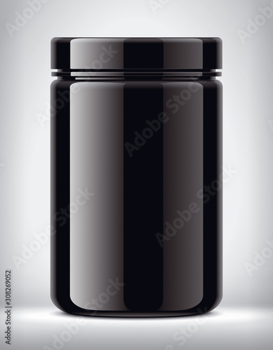 Plastic jar on background. Glossy surface